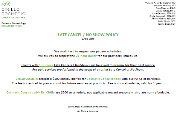 Late Cancel Now Show Policy