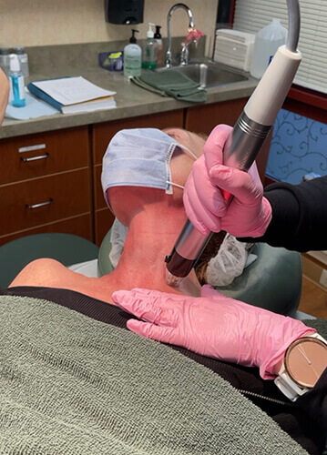 A patient getting microneedling done